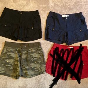 Lot of 3 pair - size 8 women’s cargo shorts: black, navy, camo. RED ARE SOLD